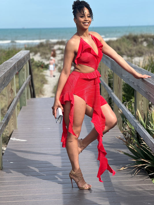 Red Ruffle Mini Dress