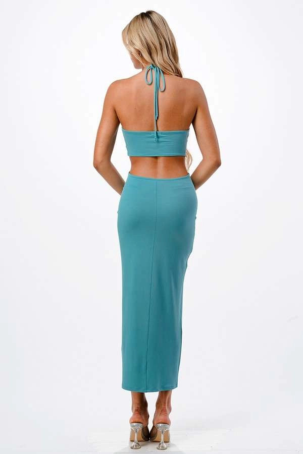 Cutout Ruching Halter Maxi Dress