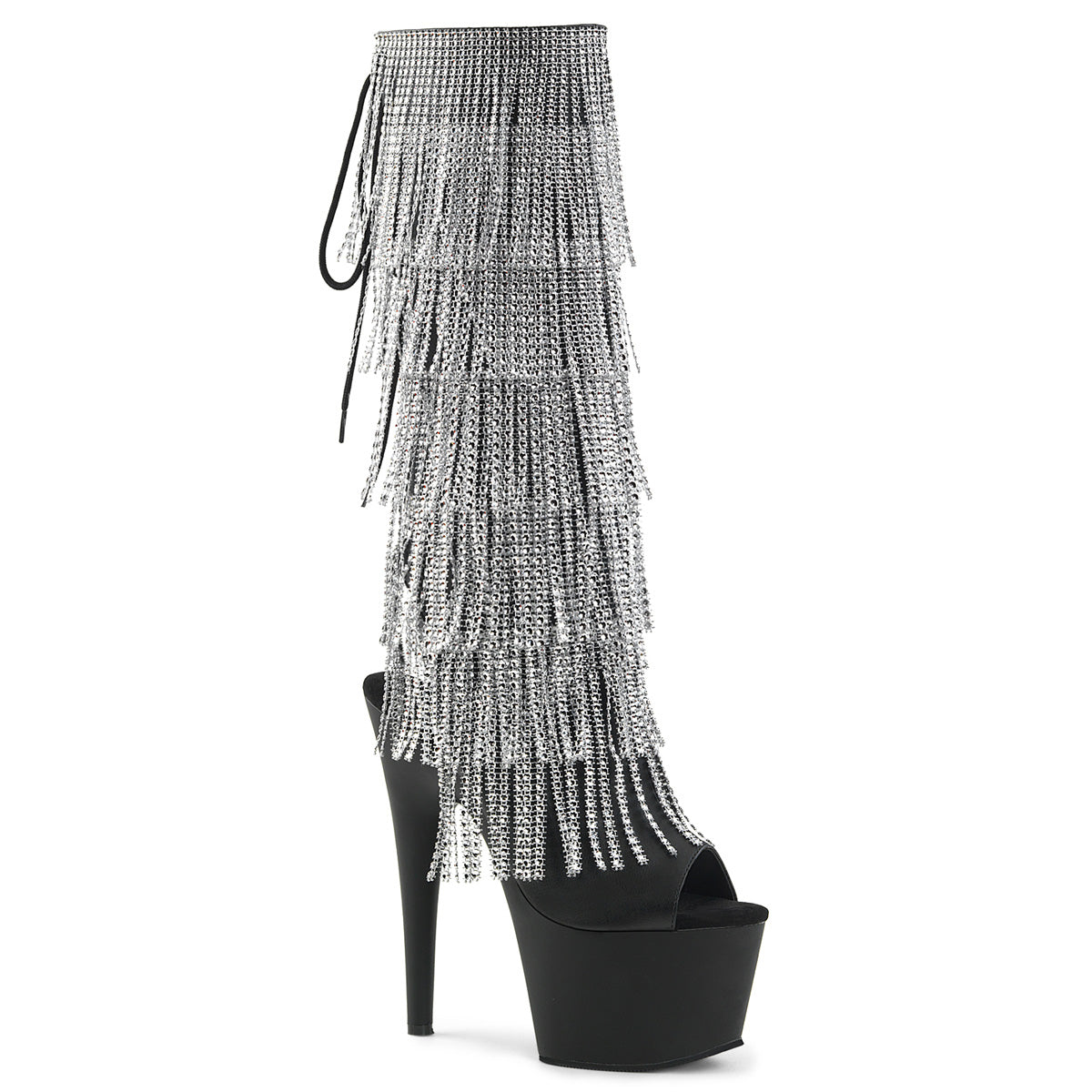 Black Chandelier Mid Calf Platform Heels