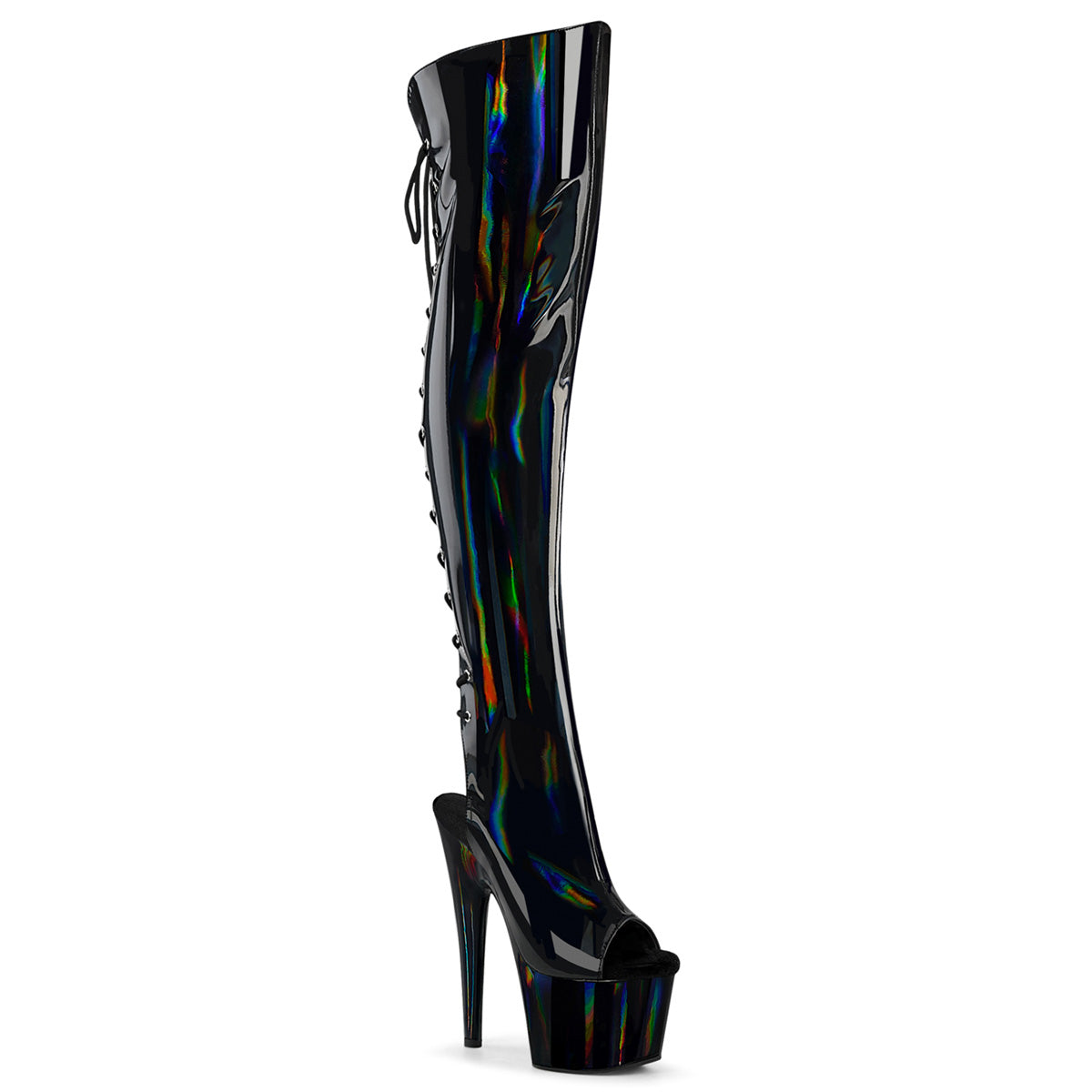 Thigh High Stretch Hologram Peep Toe Heels