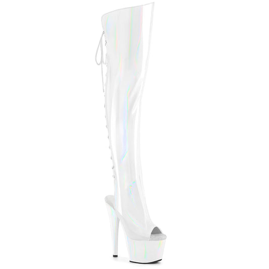 Thigh High Stretch Hologram Peep Toe Heels