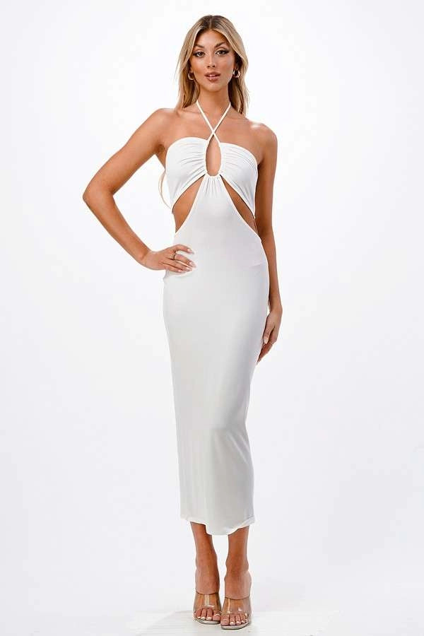 Cutout Ruching Halter Maxi Dress